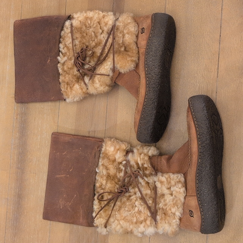 BORN Womens Brown Shearling Leather Tall Winter Boots Sz. 8 39